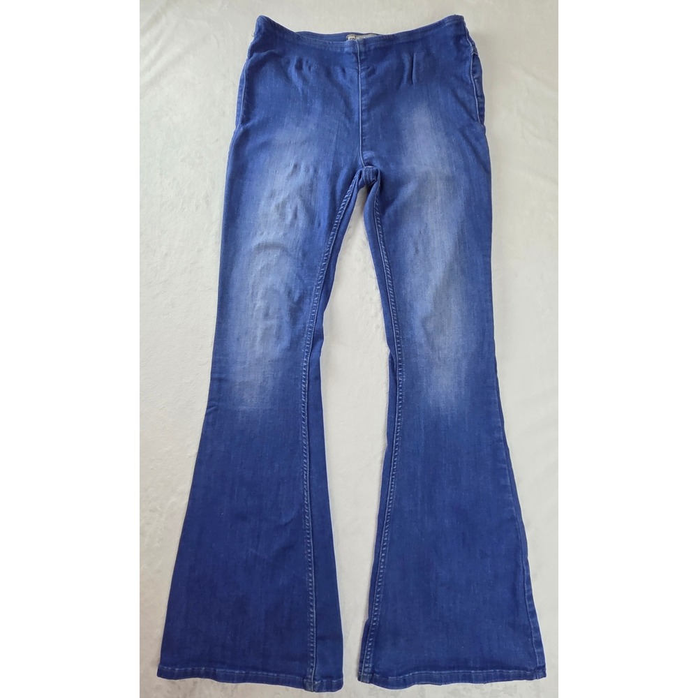 Free People Penny Flare Jeans Womens W 27 Blue Pull On Mid Rise Stretch‎ 61855